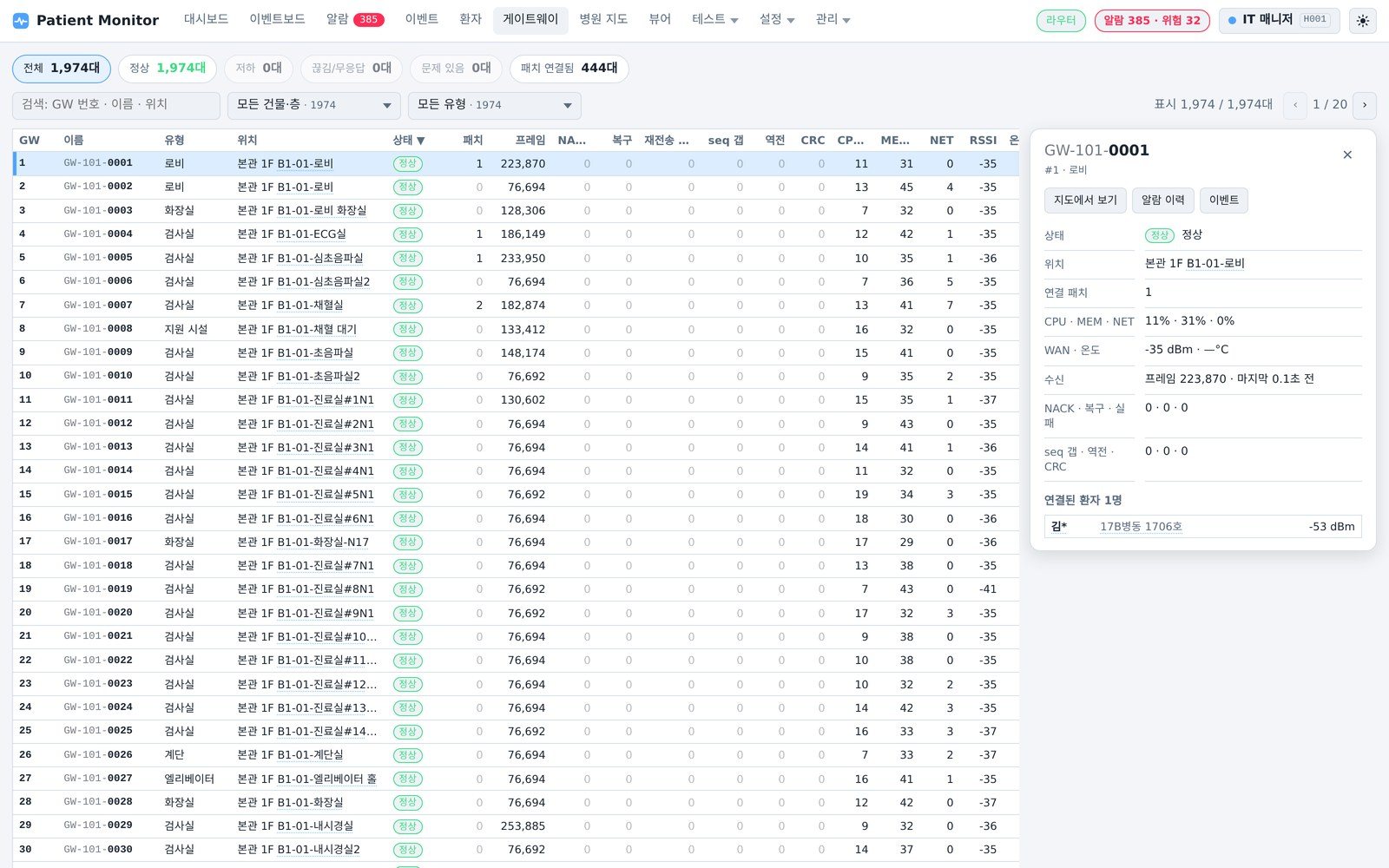 Bio-Signal IoT Platform 화면 — 게이트웨이