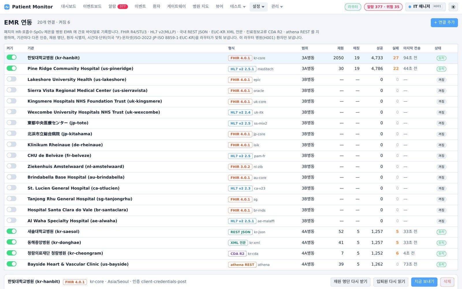 Bio-Signal IoT Platform 화면 — EMR 연동