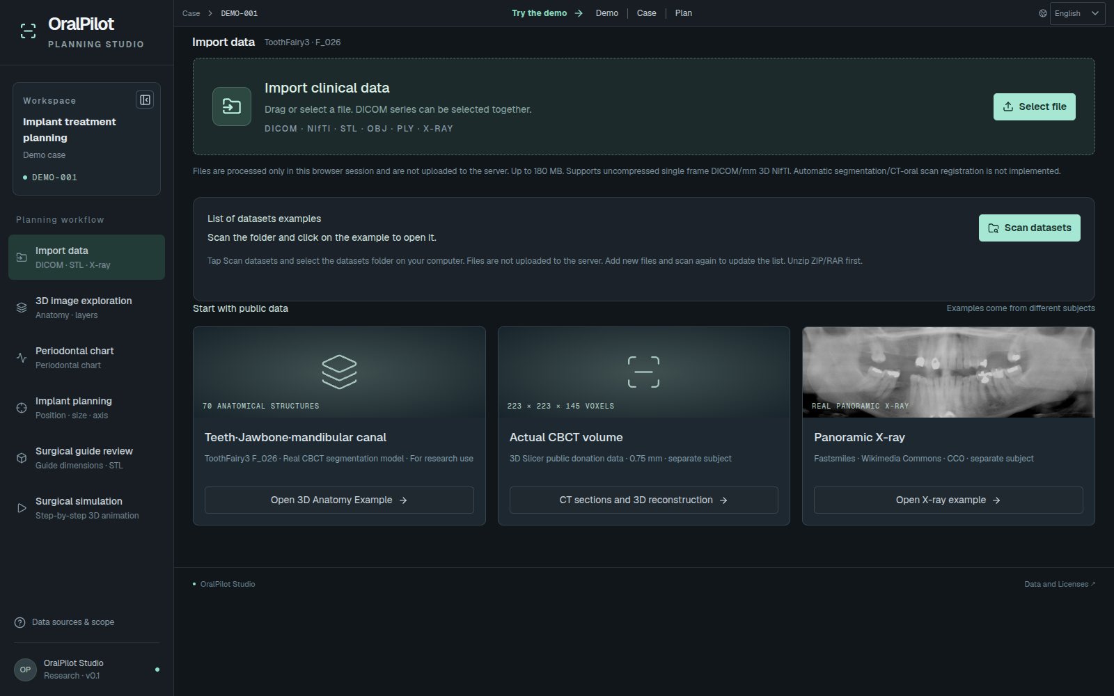 OralPilot screen — Import data