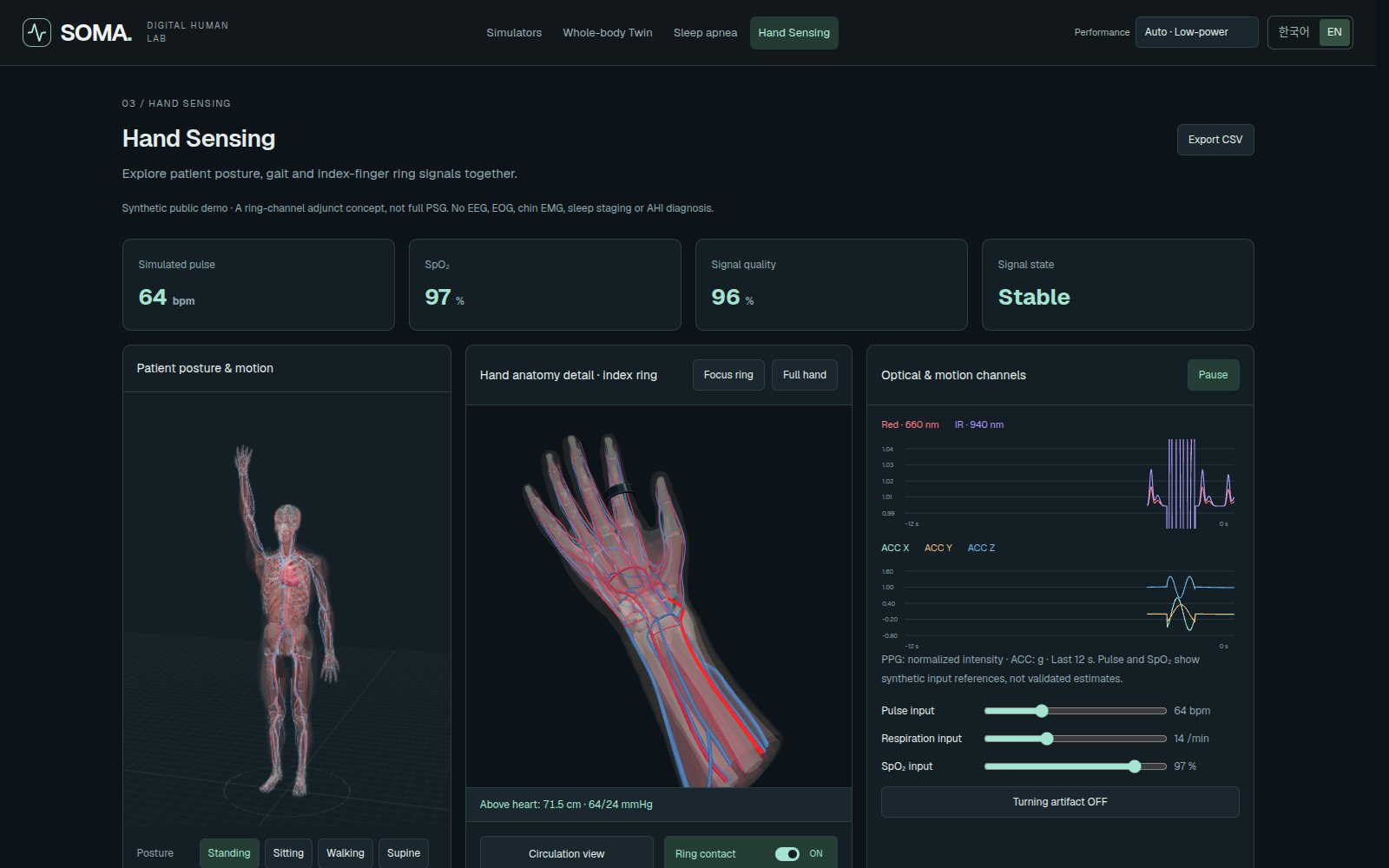 SOMA screen — Hand height and blood pressure